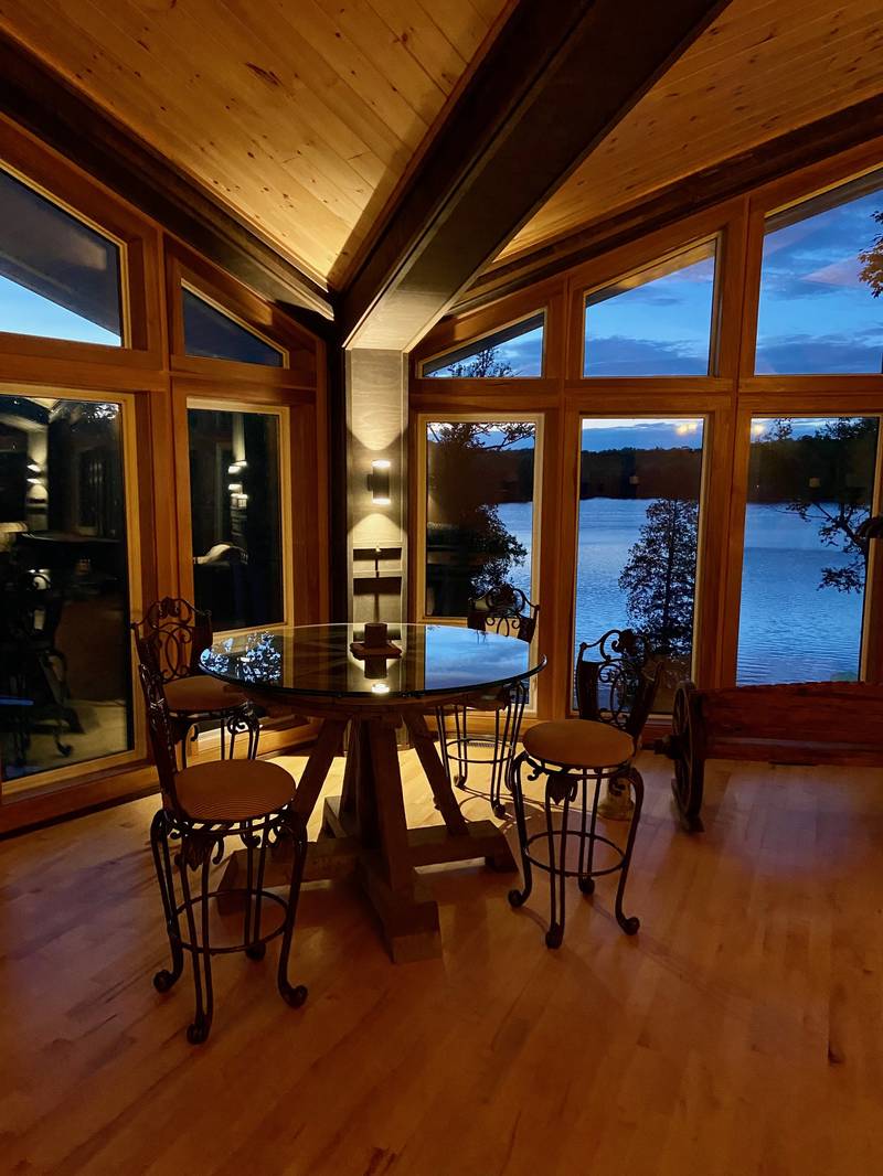 Dining nook at sunset overlooking the lake